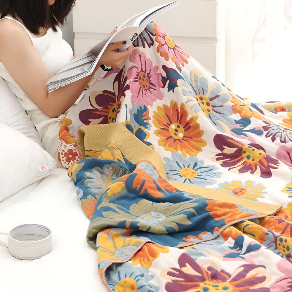 Bright Flower Cotton Blanket — product close-up