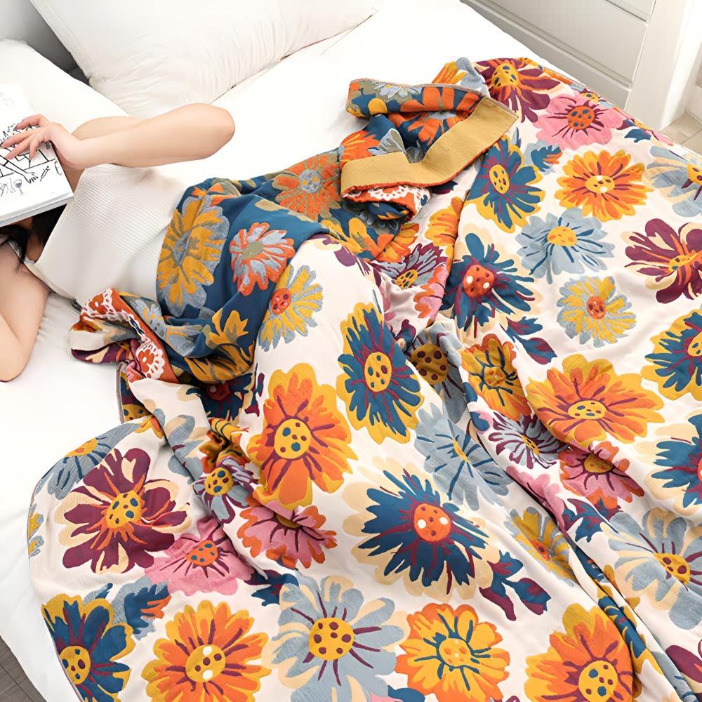 Bright Flower Cotton Blanket — lifestyle shot
