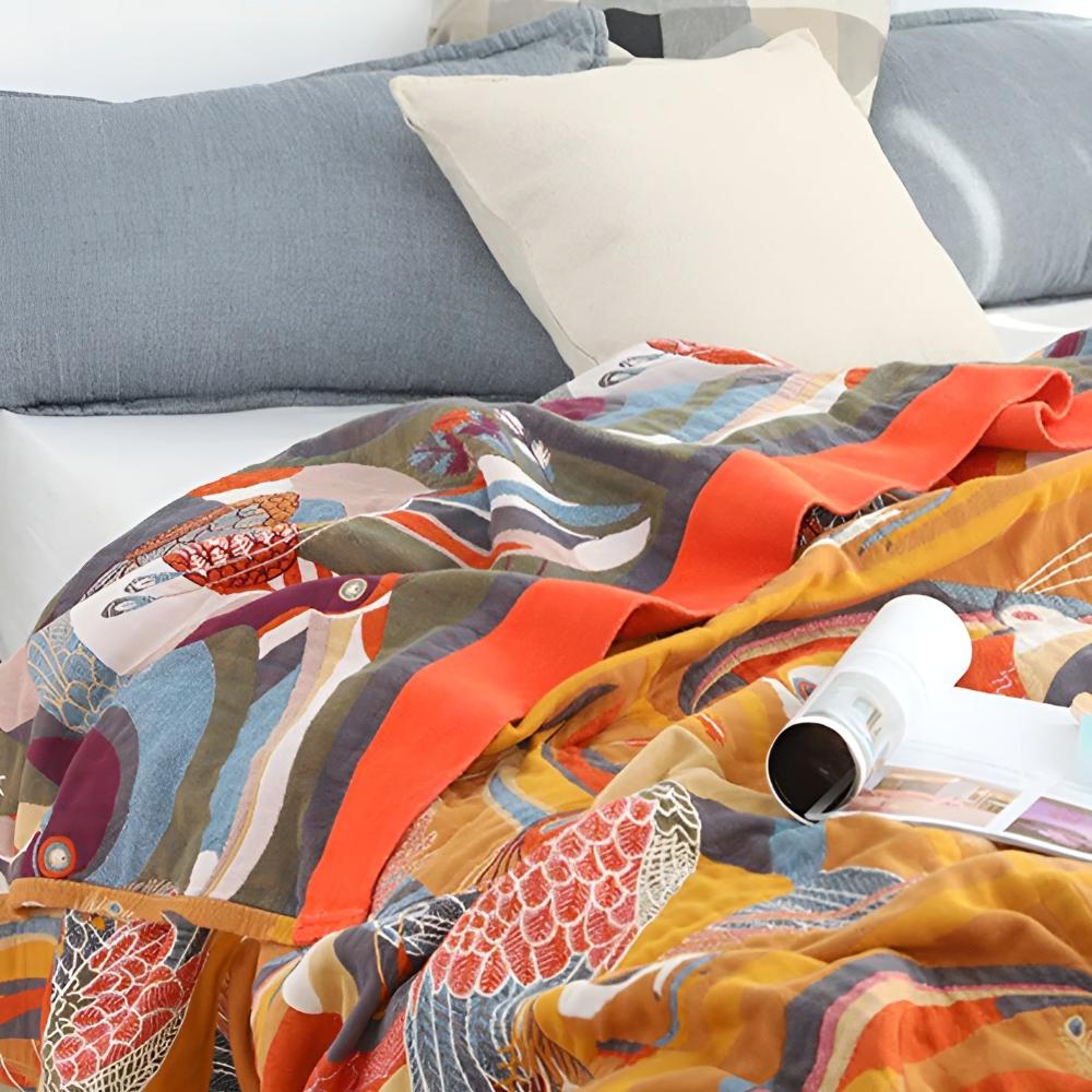 Toucan Bird Cotton Throw — product in use