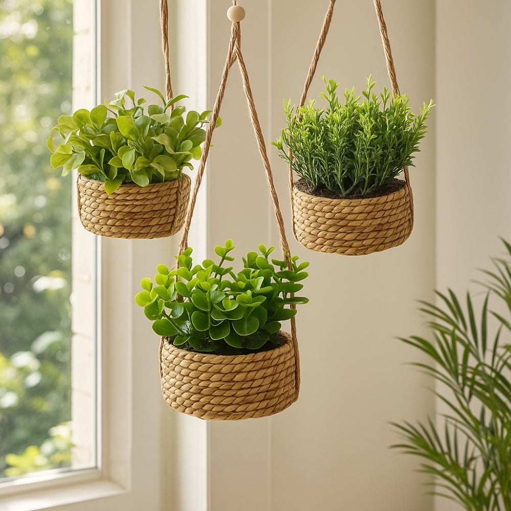 Leafara Hanging Artificial Plant In Woven Basket Pot — main product photo