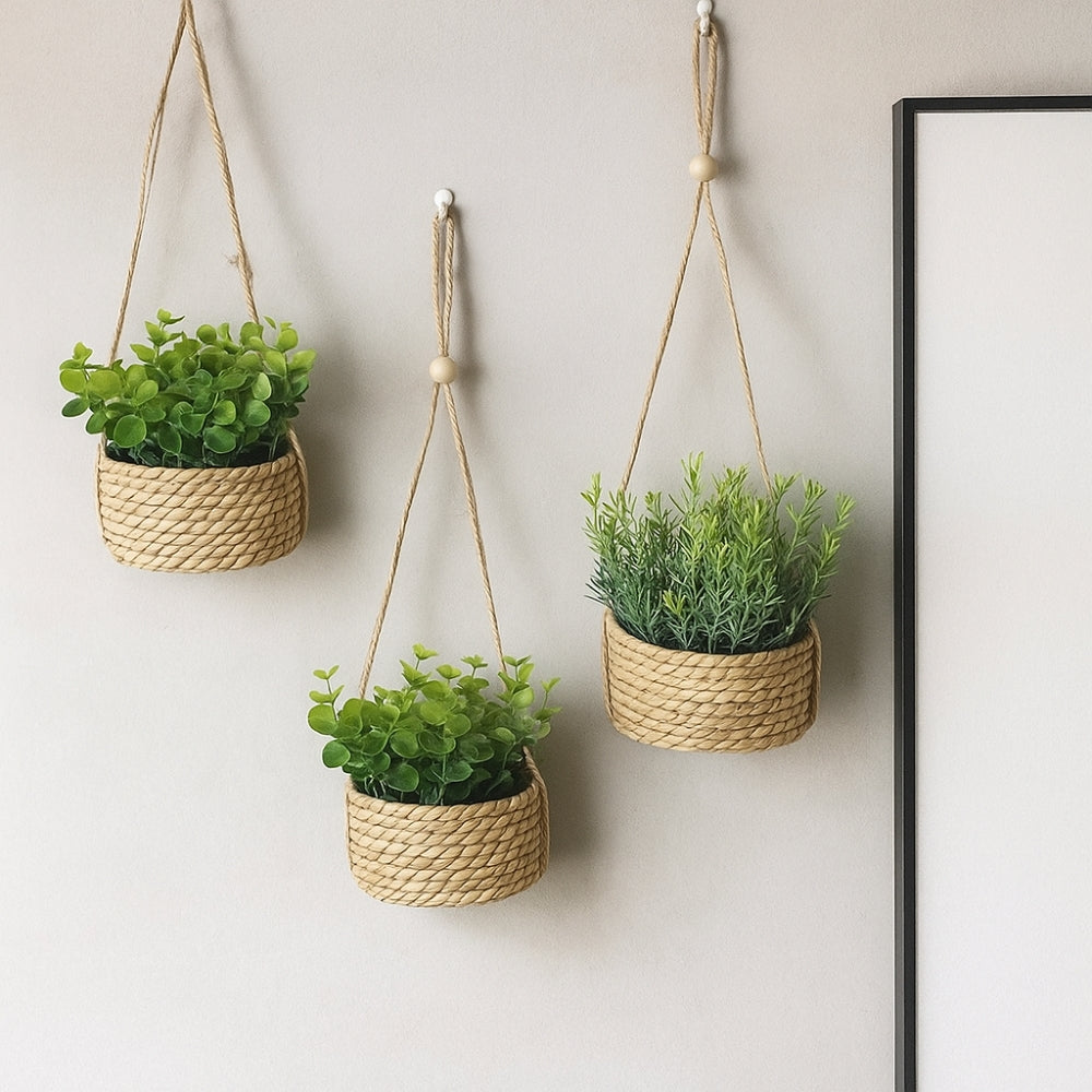 Leafara Hanging Artificial Plant In Woven Basket Pot — product detail view