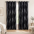 Modern Wave Pattern Blackout Curtain in Midnight Wave, two panels at a bedroom window