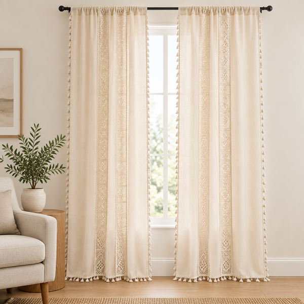 Boho Linen Curtain | Light-Filtering