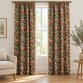 Heritage Rose Bloom Tassels Curtain in rose floral tapestry, two panels hanging full length at a tall white window