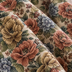 Heritage Rose Bloom Tassels Curtain close-up of the woven rose and hydrangea tapestry jacquard