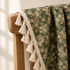 Noveau Ditsy Floral Tassel Curtain Emerald Bloom close-up of the cream tassel fringe edge