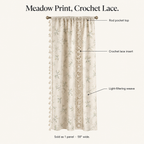Whimsical Meadow Lace Curtain features: rod pocket top, crochet lace insert, light-filtering weave, sold as 1 panel 59 inches wide