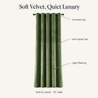 Elegant Soft Velvet Curtain Drapes features: grommet top, soft velvet feel, light-filtering, sold as 1 panel 52 inches wide