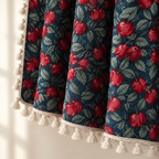 Cherry Bloom Botanical Tassel Curtain — close-up of the cream tassel hem in soft window light