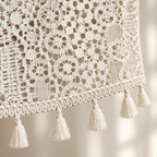 Chic Bohemian Crochet Curtain — close-up of braided edging and cream tassels on the hem