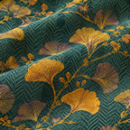 Jacquard Floral Ginkgo Leaves Reversible Coverlet – close-up of the woven jacquard ginkgo leaves and herringbone texture
