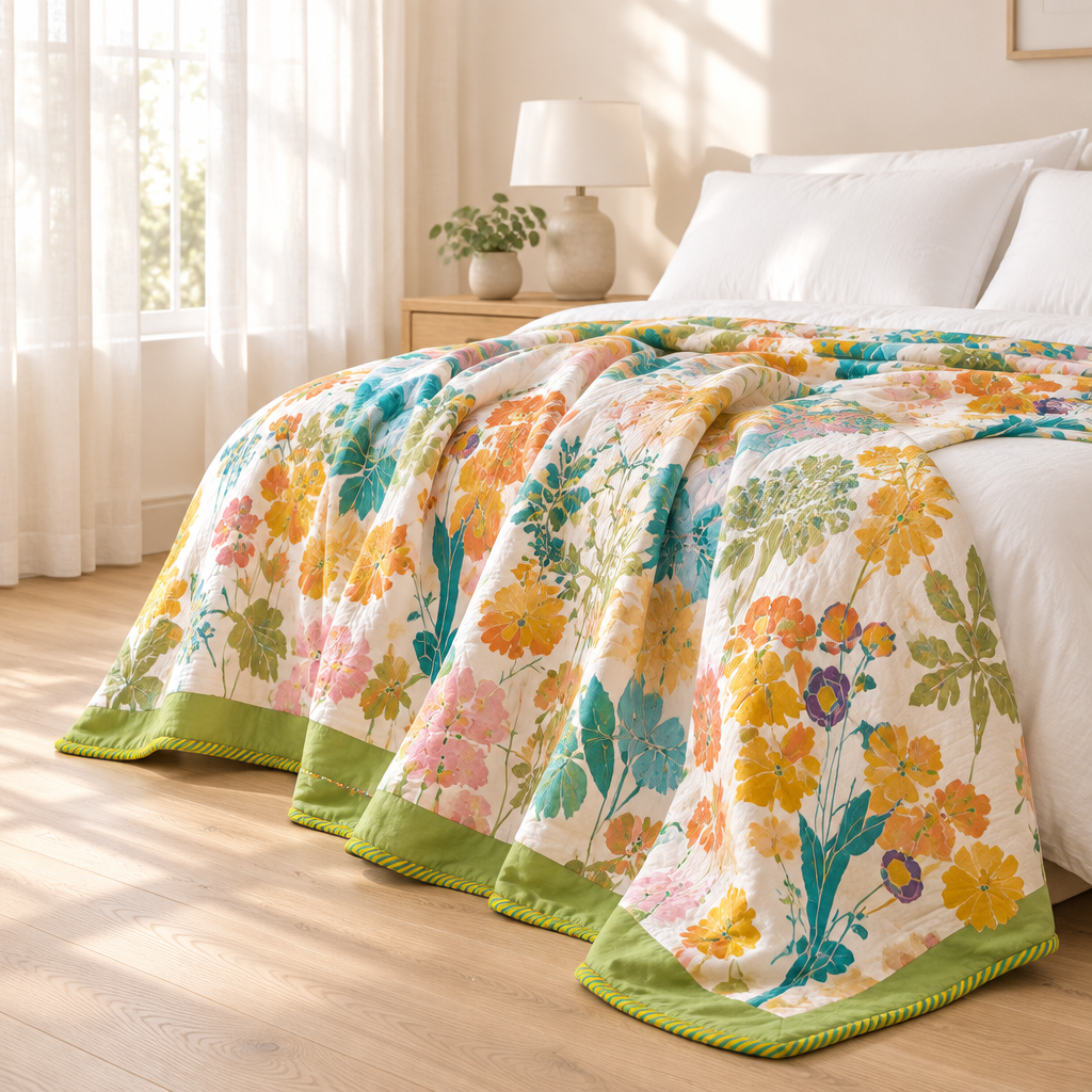 Blossom Bay Breathable Cotton Coverlet – relaxed drape over the side of the bed