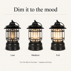 Stepless dimming shown at low, medium and full brightness
