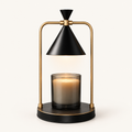 Melté candle warmer lamp in Onyx Brass, black cone shade and base with brass frame