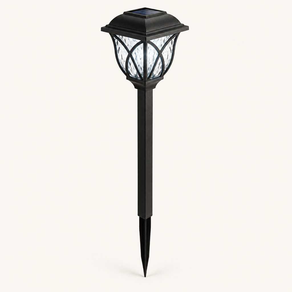 Solar garden stake lantern glowing cool white, White light option