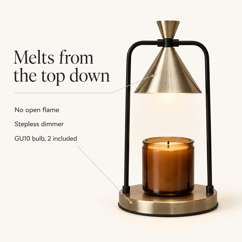 Melté candle warmer lamp melts candles from the top down: no open flame, stepless dimmer, GU10 bulb with 2 included