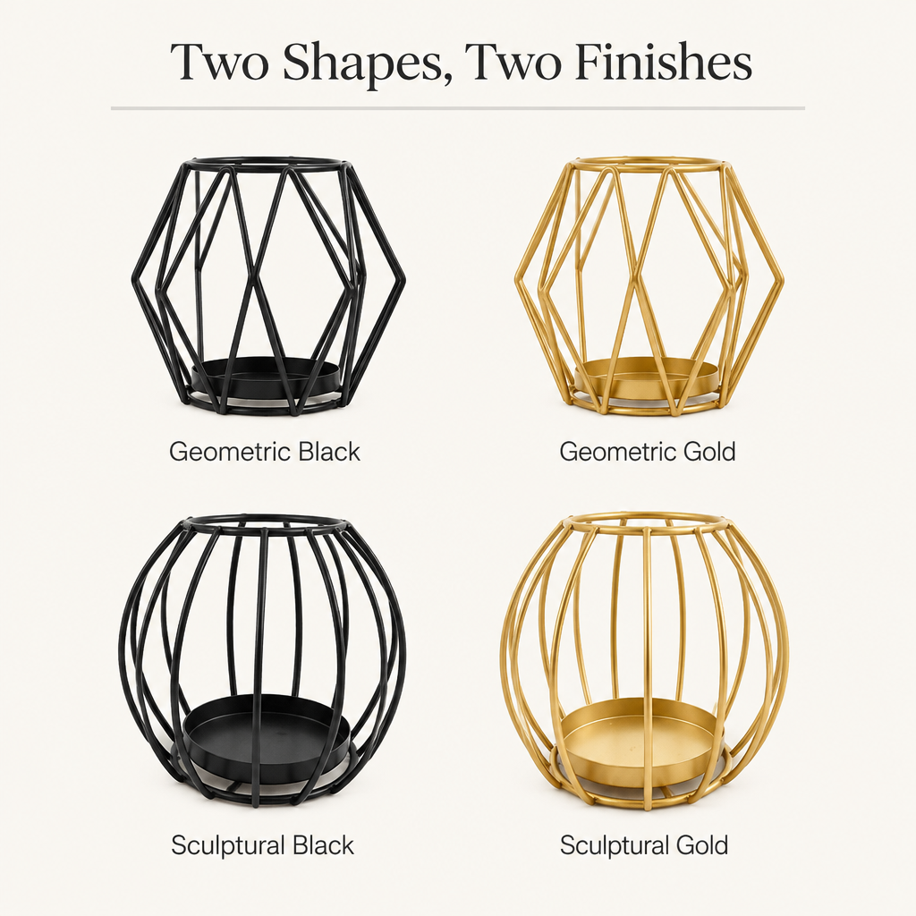 Wireframe candle holder styles: Geometric and Sculptural in Black and Gold