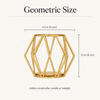 Geometric wireframe candle holder size: 4.3 in wide, 3.1 in tall