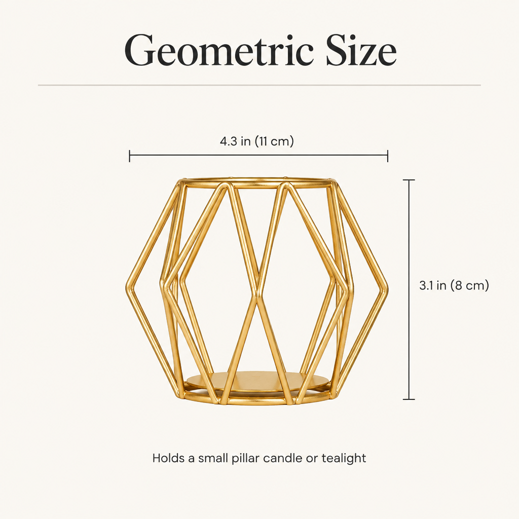 Geometric wireframe candle holder size: 4.3 in wide, 3.1 in tall