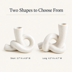 Knot ceramic candle holder sizes: Short 3.7 in high, Long 4.3 in high