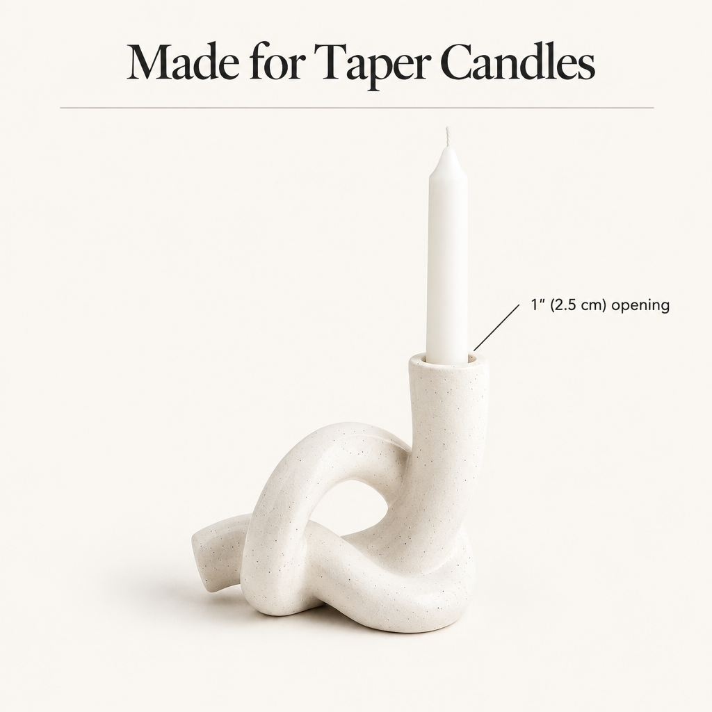 Knot ceramic candle holder fits taper candles, 1 inch opening