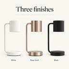 Calla candle warmer lamp in three finishes: white, rose gold and black