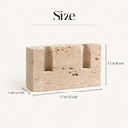 Travertine candle holder size: 4.7 in long, 3.1 in high, 1.2 in deep