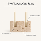 Travertine candle holder features: natural stone, holds two taper candles