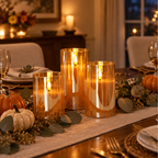 Honey Tint flameless candles as a Thanksgiving table centrepiece