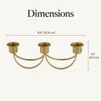 Gilded Trio candle holder dimensions: 8.4 in (21.4 cm) long, 2.6 in (6.5 cm) high