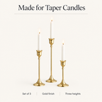 Set of 3 gold candlesticks made for taper candles