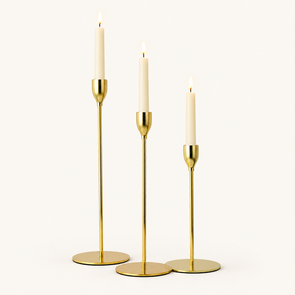 Sleek Metallic Candle Holders | Taper Candlestick Set of 3