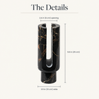 Eclipse candle holder dimensions: 9.8 in (25 cm) tall, 3.9 in (10 cm) wide, 2.4 in (6 cm) opening