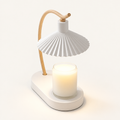 Lumière candle warmer lamp in Ivory Maple with white pleated shade and wood arm