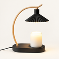 Lumière candle warmer lamp in Ebony Oak with black pleated shade and wood arm