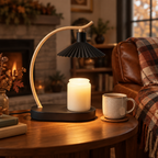Ebony Oak candle warmer lamp on a living room side table in autumn