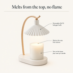 How the candle warmer lamp works: dimmable GU10 halogen bulb warms the wax from above