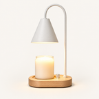 Luma Nordic candle warmer lamp, White Cone with light wood base
