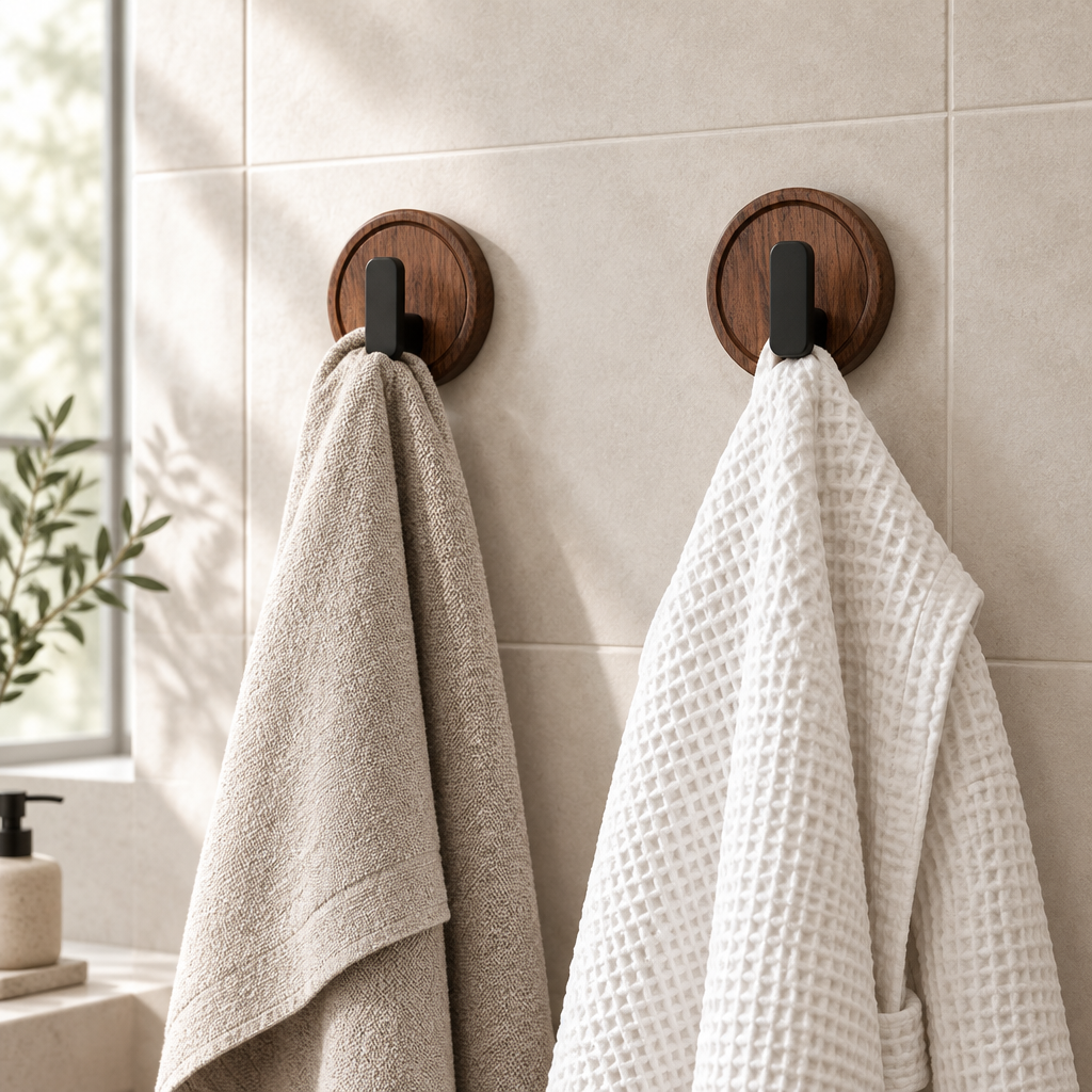 Nordic Walnut Wood Wall Hooks, Set of 5 — styled in the home