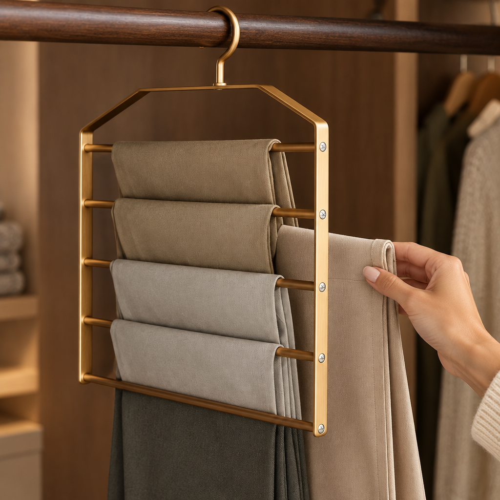 Golden Hue 5-Tier Trouser Hangers, Set of 5 — styled in the home