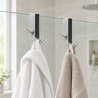 On Glass Stainless Shower Door Hooks, 2-Pack — in use at home