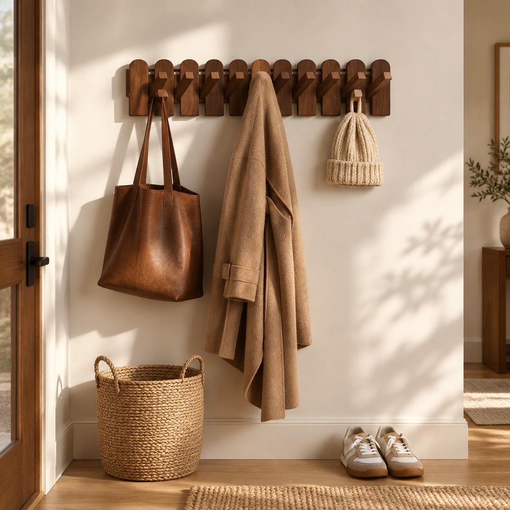Piano Wooden Hook Wall Coat Rack — in use at home
