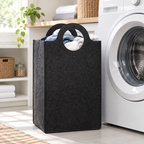 Oxford Fold Felt Laundry Basket — in use at home