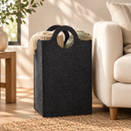 Oxford Fold Felt Laundry Basket — styled in the home