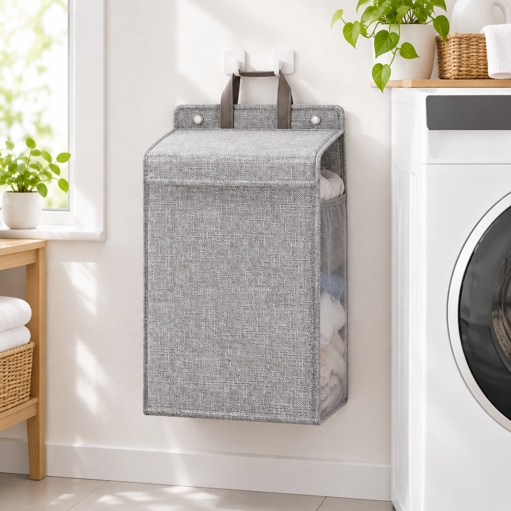 Nexa Foldable Hanging Laundry Basket — in use at home