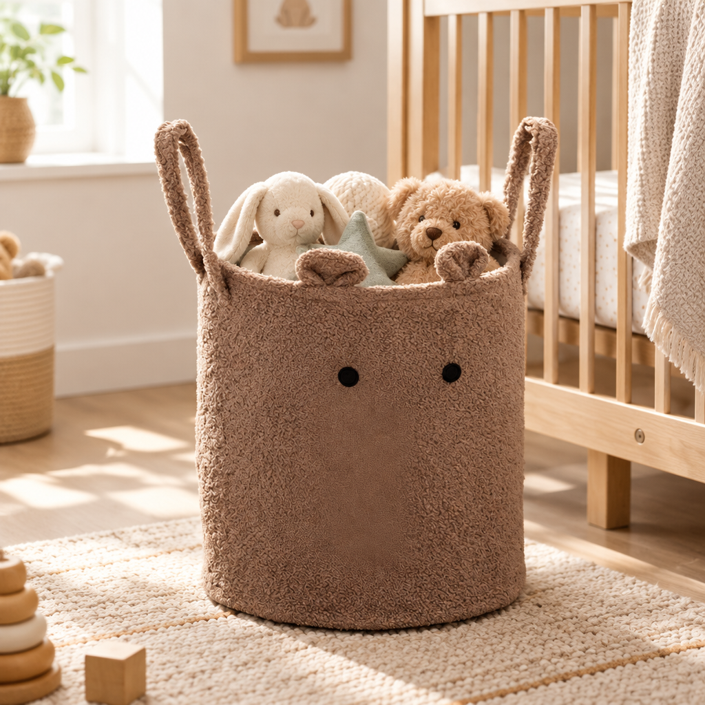 Bubbi Cute Lamb Laundry Storage Bin — in use at home