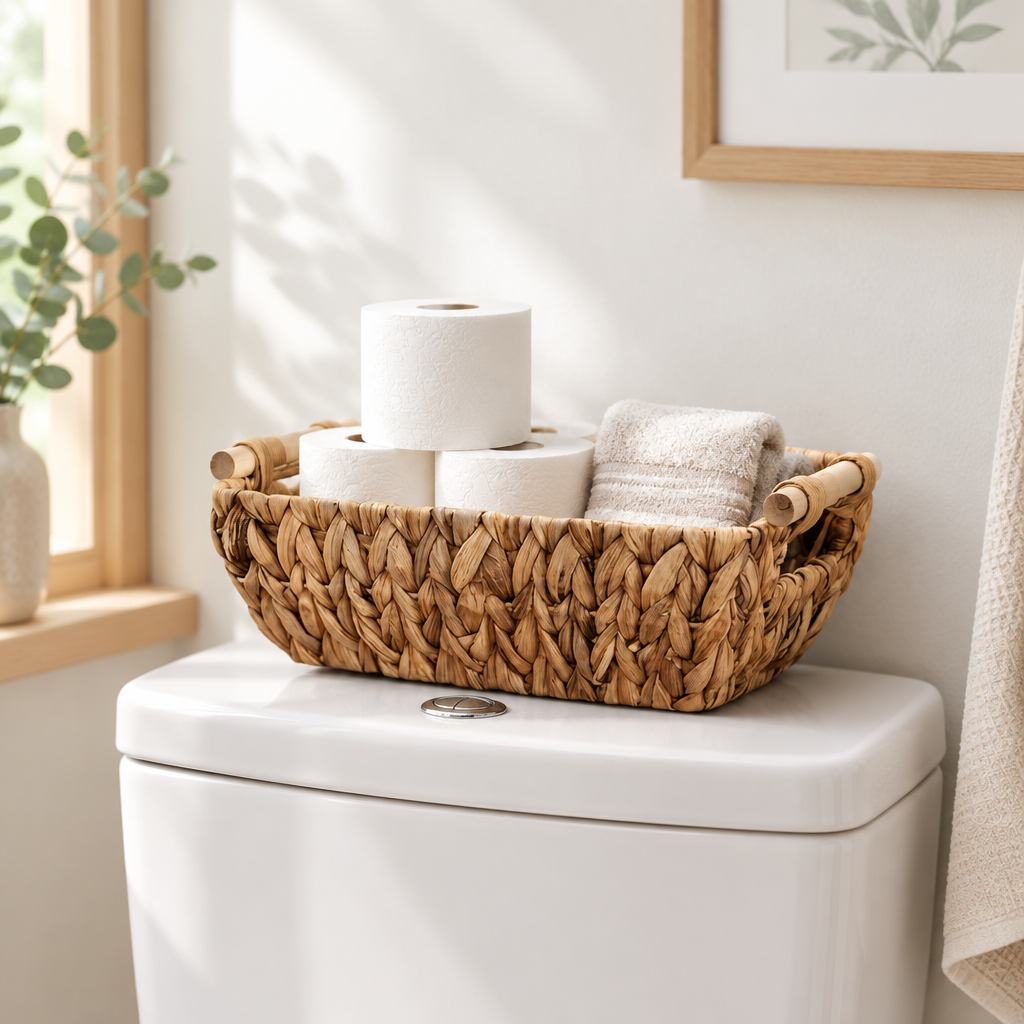 Boho Tidy Woven Storage Basket — in use at home