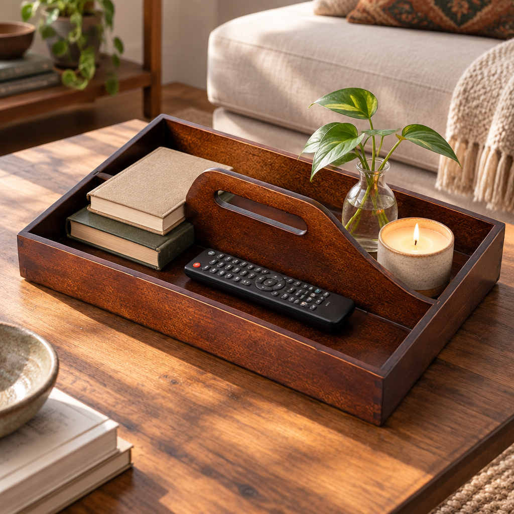 Timeless Vintage Wooden Organizer Tray — styled in the home