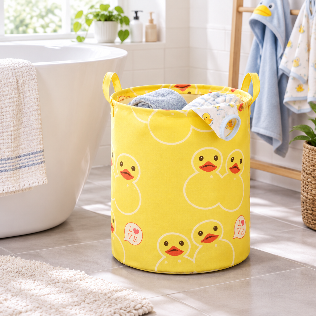 Happy Duck Waterproof Laundry Basket — styled in the home