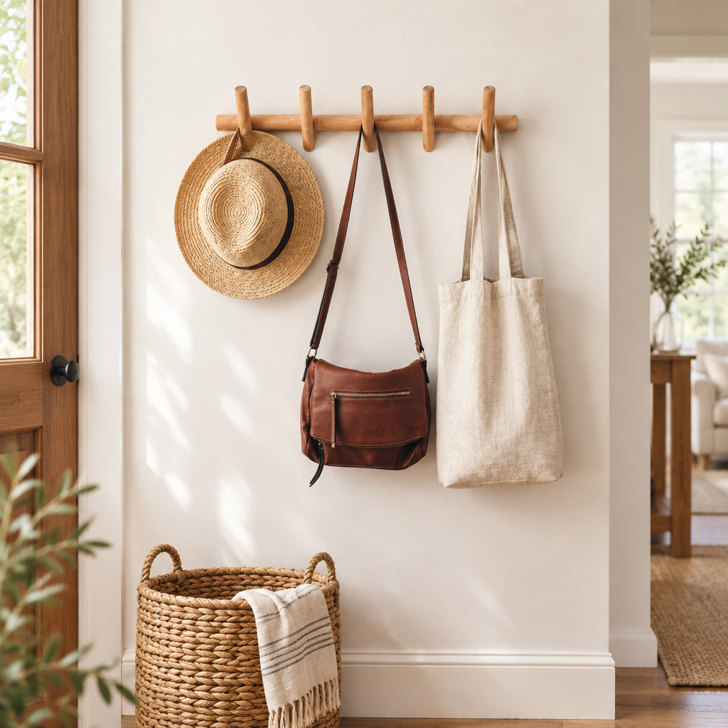 Minimalist Nordic Style Wooden Organizer — in use at home